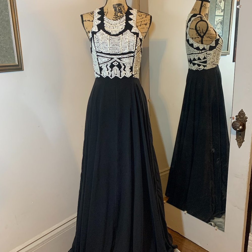 Parker Beaded Sequin Black Evening Gown